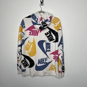 Nike Hoodie Mens Extra Large White Multicolor Swoosh Logo Pullover Streetwear